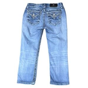 Miss Me Light Blue Embroidered Ankle Crop Jeans